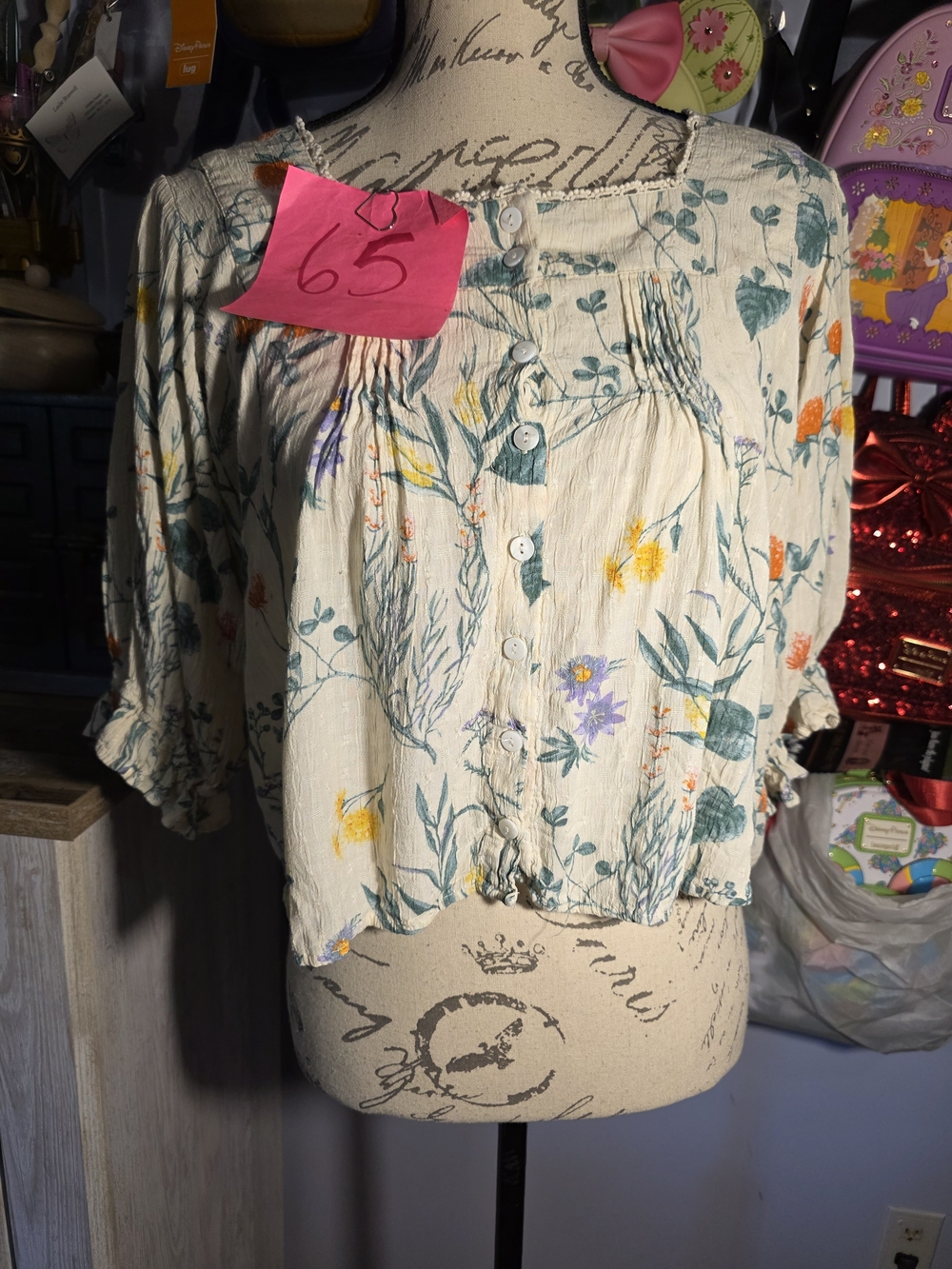 Laura Ashley Bohemian Hippie Floral Blouse Size Medium Cropped